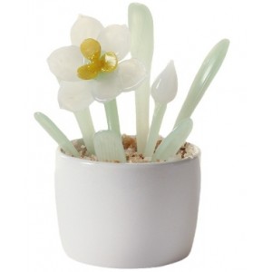 琉璃花盆栽工艺品摆件玻璃制品水仙手工植物仿真假花桌面装